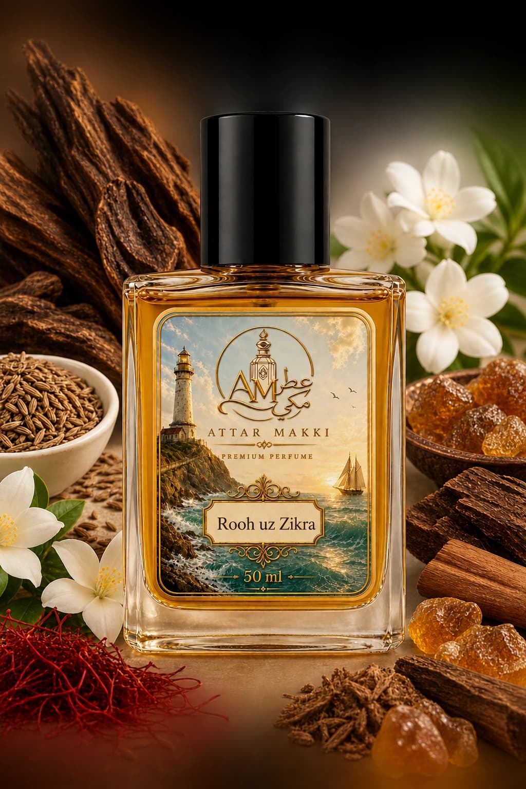 Rooh uz Zikra perfume bottle — Leather · Woody — Attar Makki Karachi